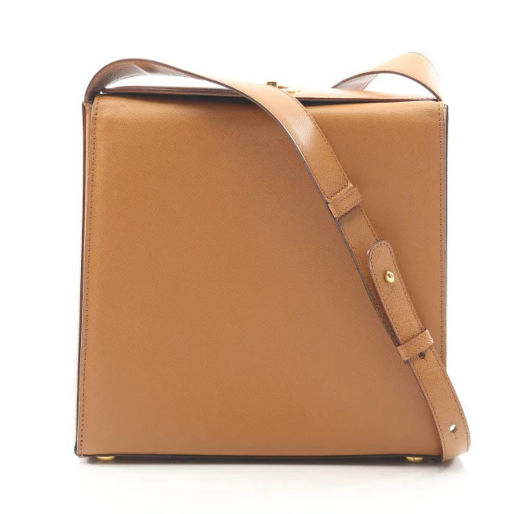 Celine Turnlock Shoulder Bag Leather Brown